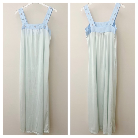 Vintage Powder Blue Floral Slip Maxi Nightgown - Picture 2 of 7